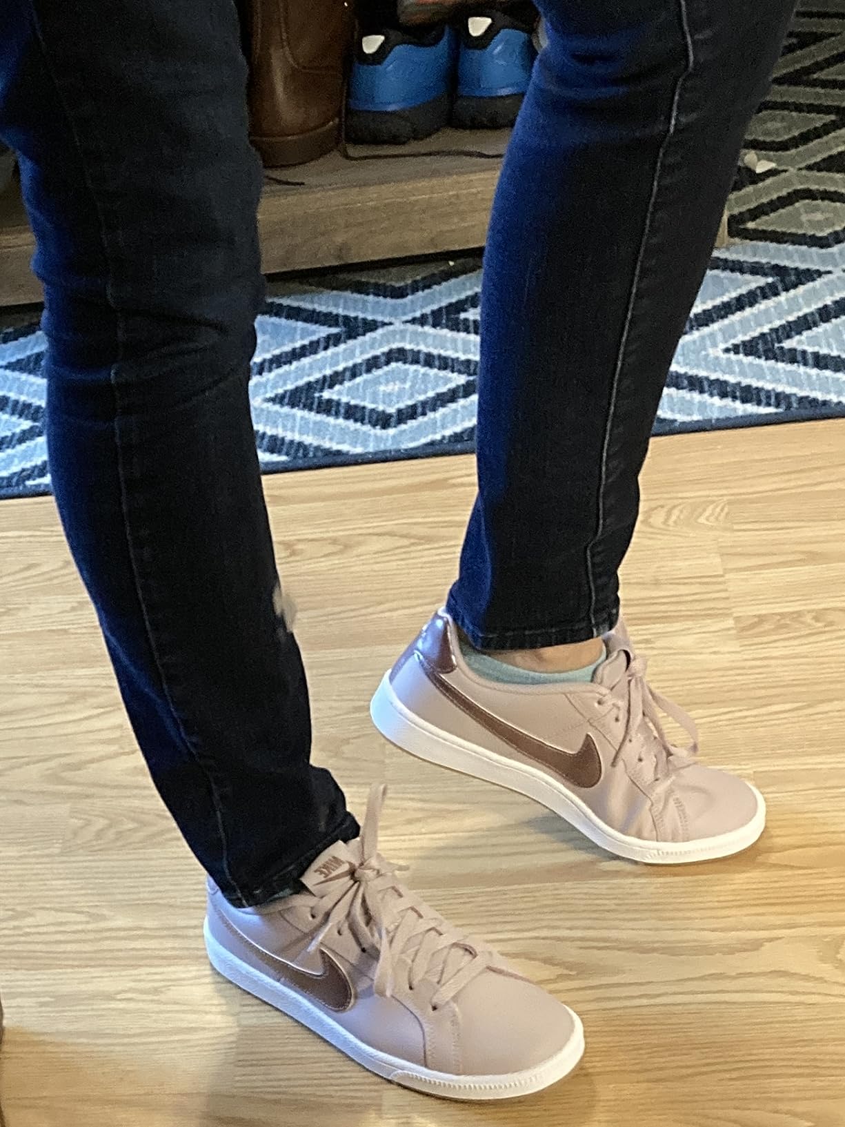 Close-up detail of Nike Court Borough Low showing leather upper texture and lace-up closure system