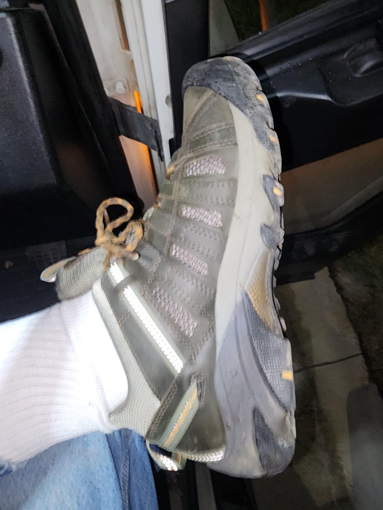 KEEN Men's Voyageur Low Height Hiking Shoe in Black Olive Inca Gold colorway showing full side profile