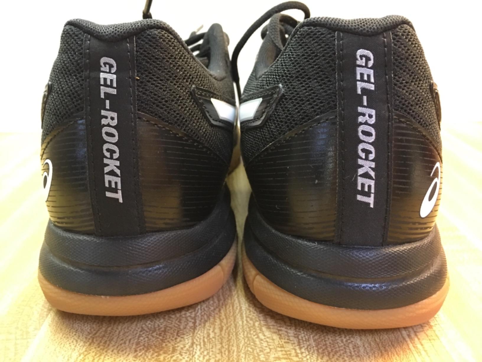 ASICS Gel-Rocket 9 showing detailed view of synthetic overlays and support structure on upper