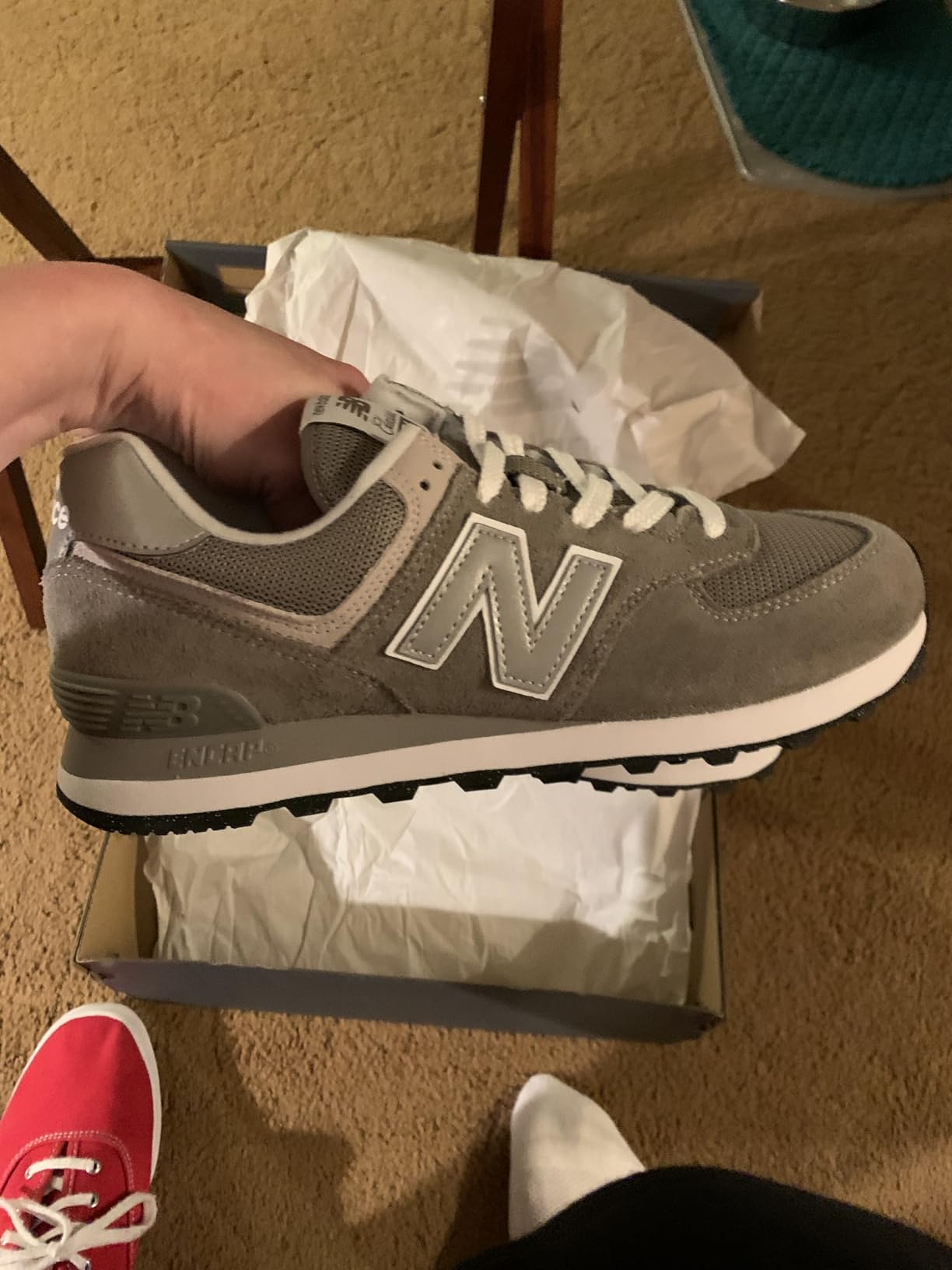 New Balance 574 Core detail shot showing suede and mesh upper construction