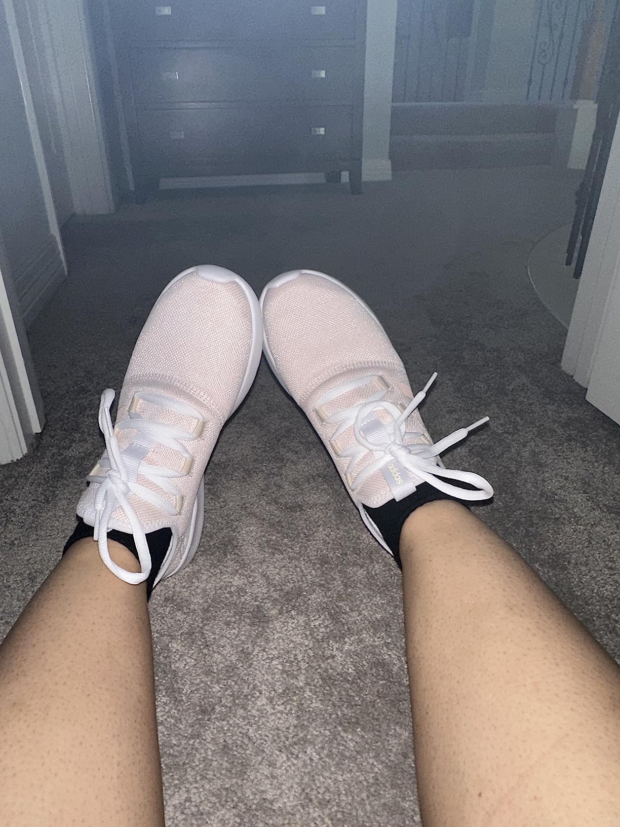 Close-up detail of Adidas Cloudfoam Pure 2.0 textile upper showing stretchy material and construction