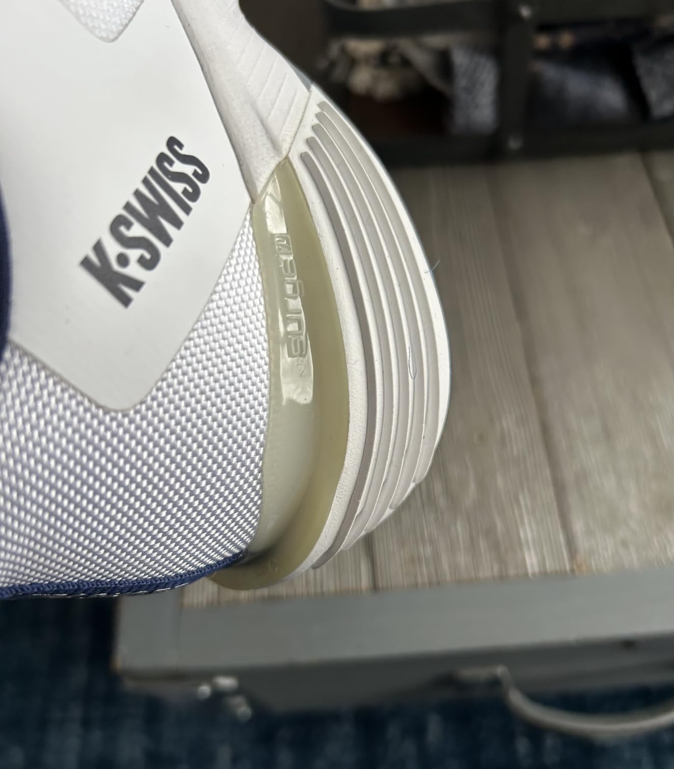 K-Swiss Ultrashot 3 men's tennis shoe white peacoat silver colorway showing side profile