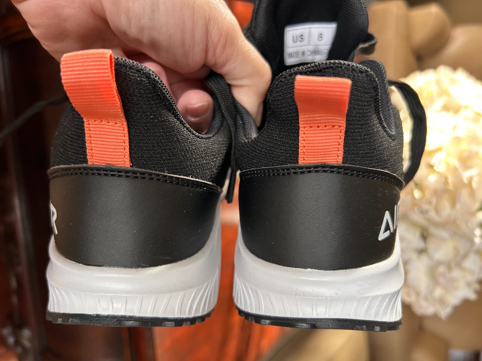 BiNHam women's walking shoes black and gray colorway showing arch support design and breathable mesh upper