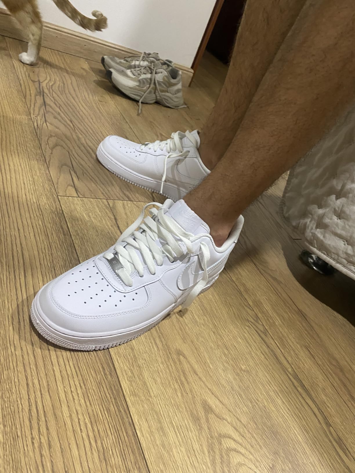 Nike Air Force 1 detail shot showing leather upper construction and Nike swoosh branding