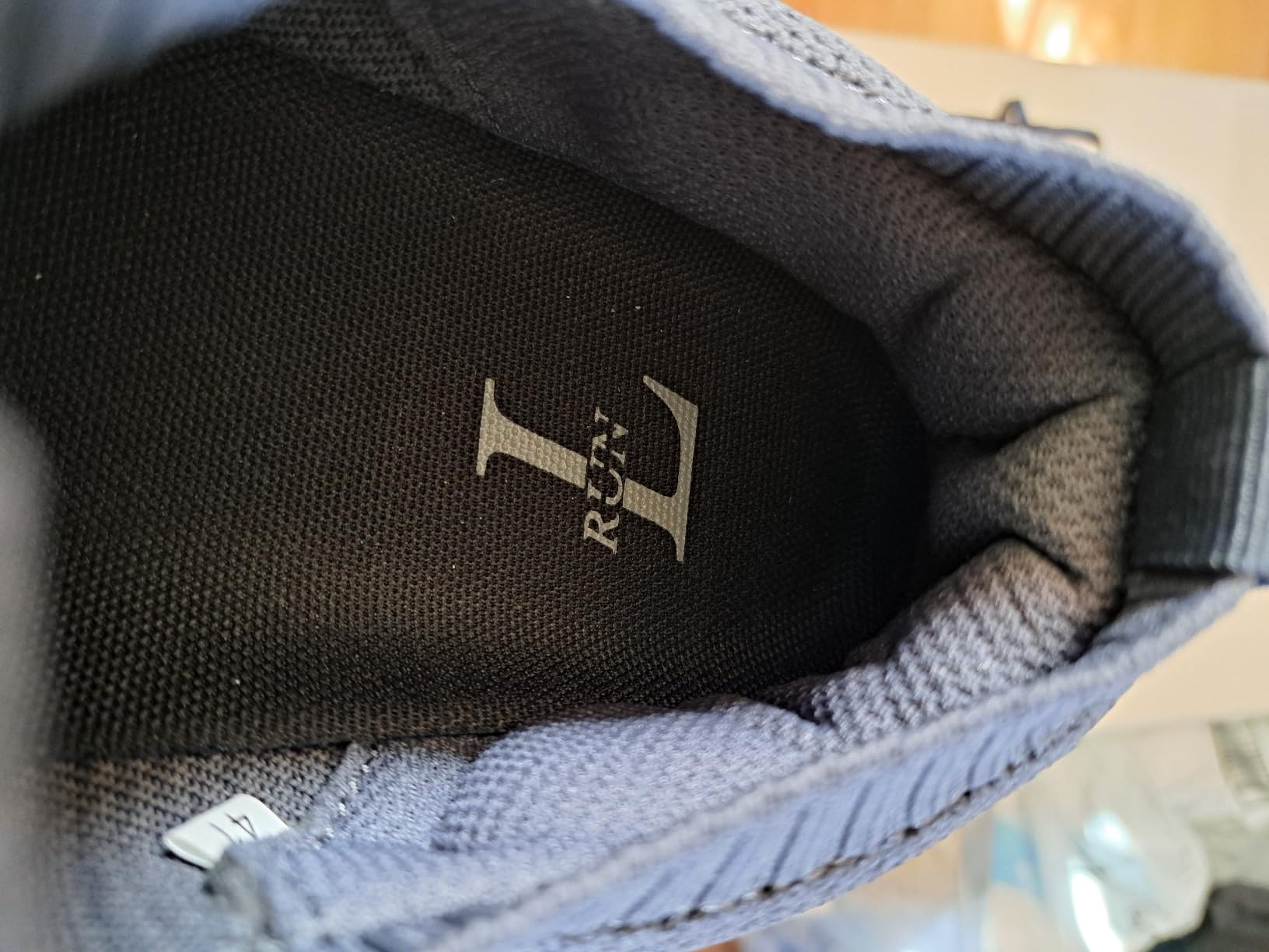 L-RUN mens walking shoes brown colorway showing wide toe box and knit mesh upper design