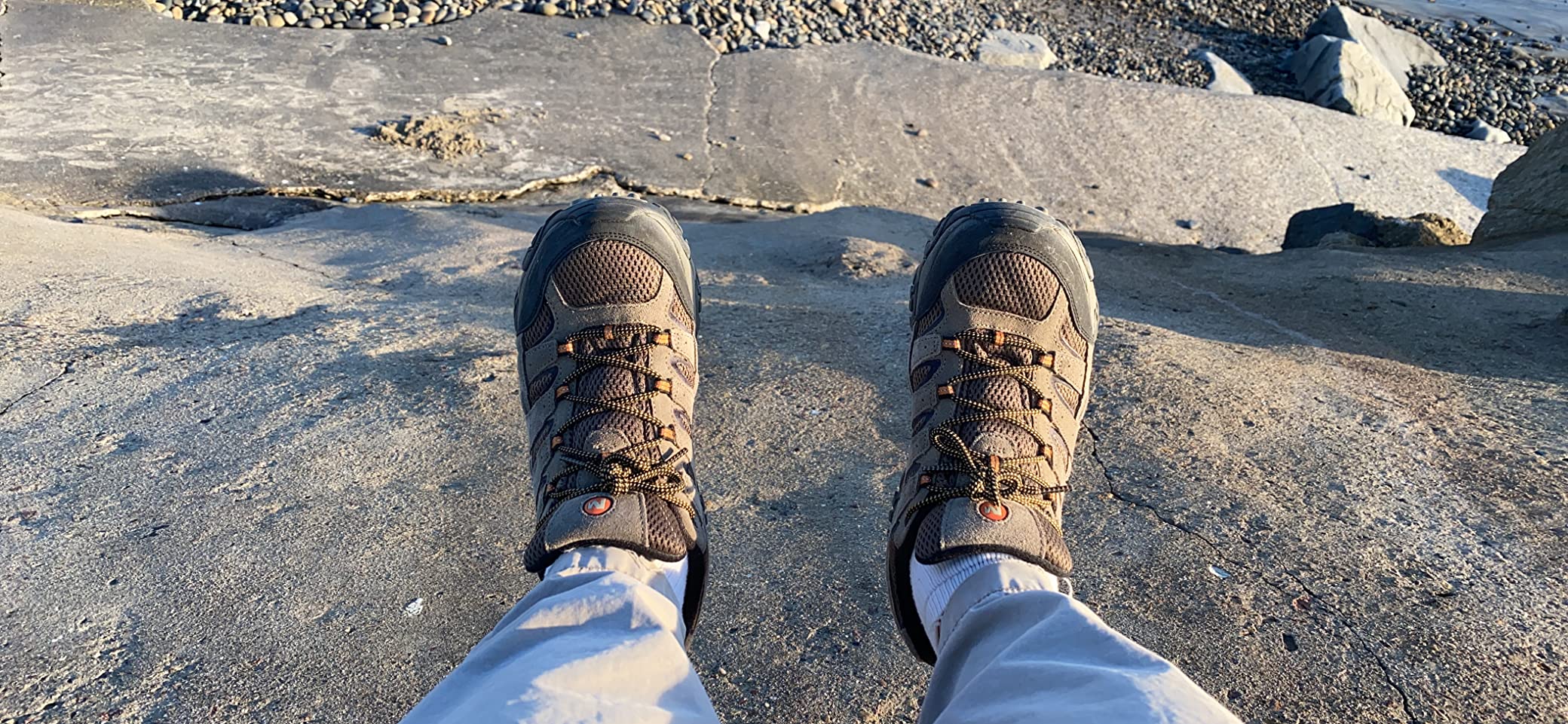 Close-up detail of Merrell Moab 2 Vent showing pigskin leather upper construction and protective toe cap