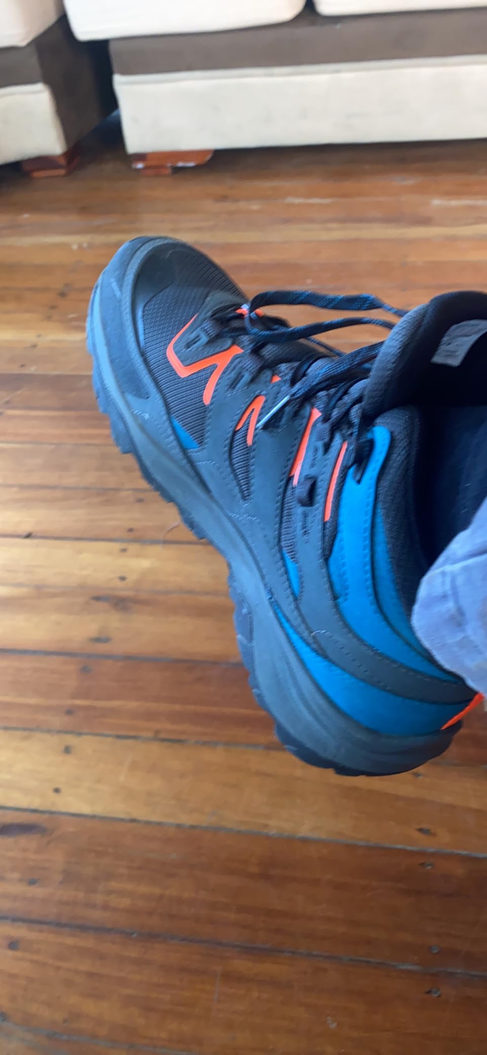 Hiker wearing North Face Hedgehog shoes on mountain trail