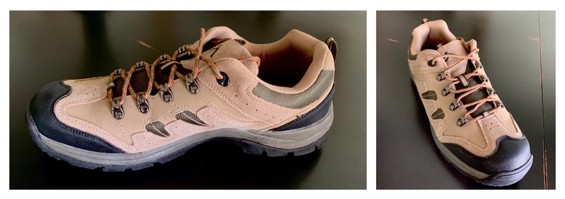 CC-Los hiking shoes detail shot showing bovine anti-suede leather upper and MD rubber outsole construction