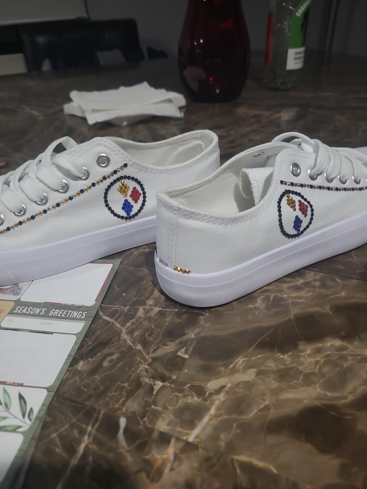 Hello Basics sneakers showing customization potential with team colors and decorative elements