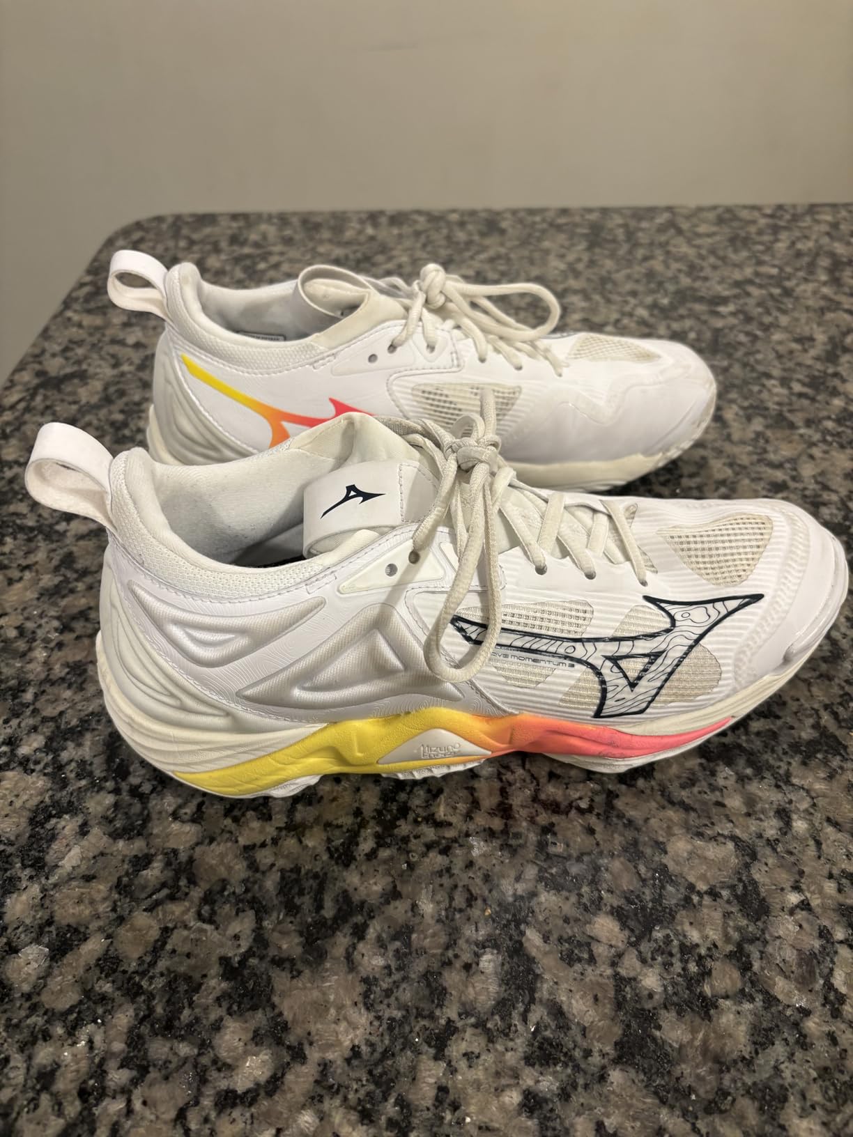 Mizuno Women's Wave Momentum 3 volleyball shoes in white pink purple colorway