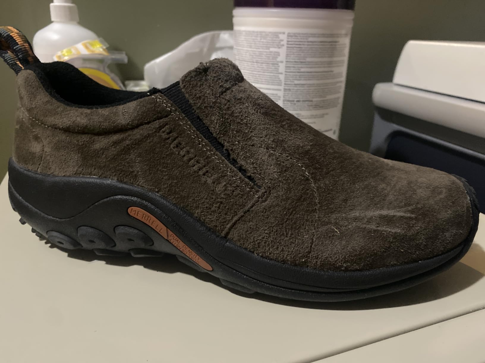 Merrell Jungle Moc outsole showing rubber tread pattern for traction