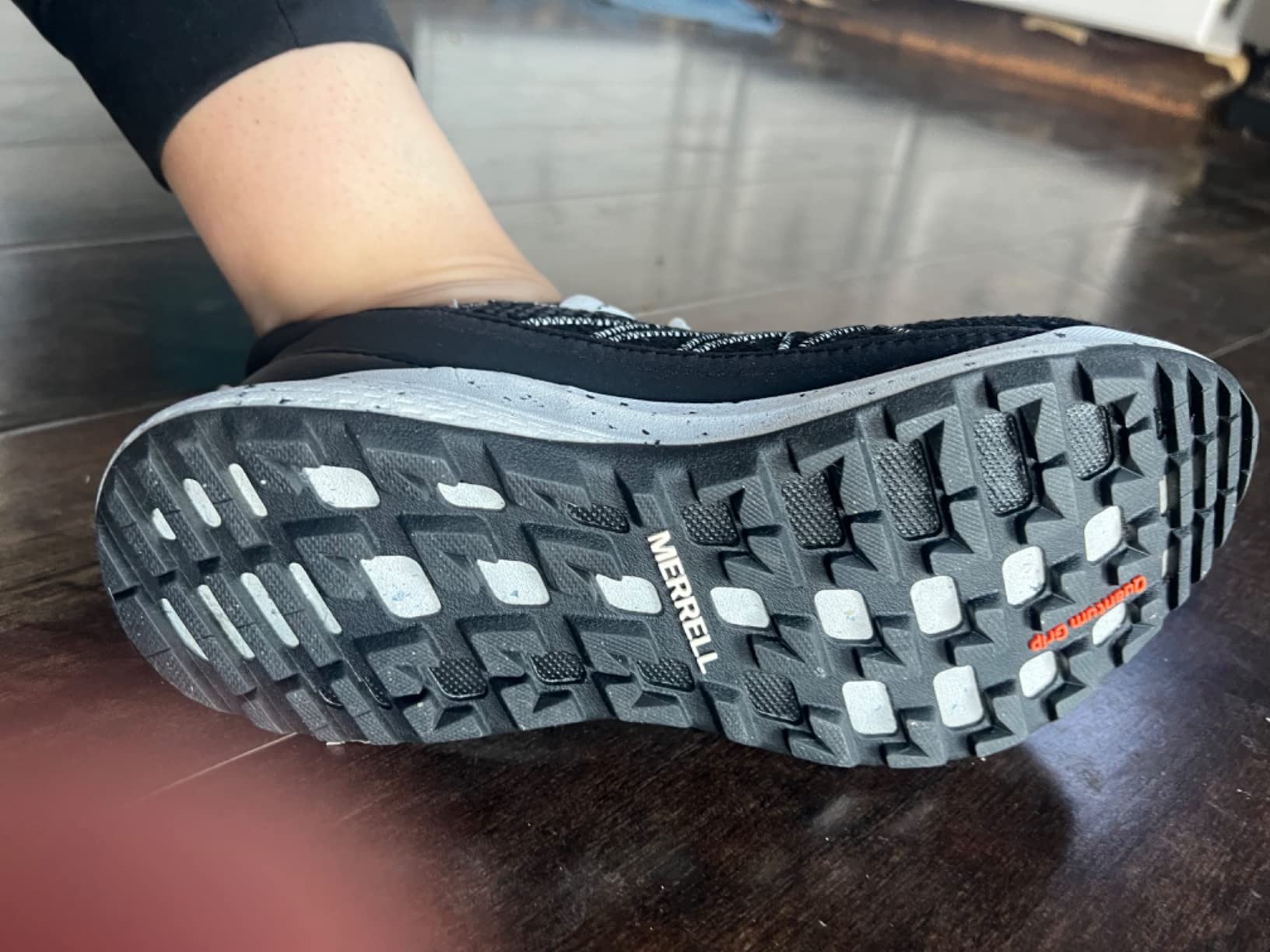 Merrell Bravada 2 detail showing knit upper construction and attached tongue design