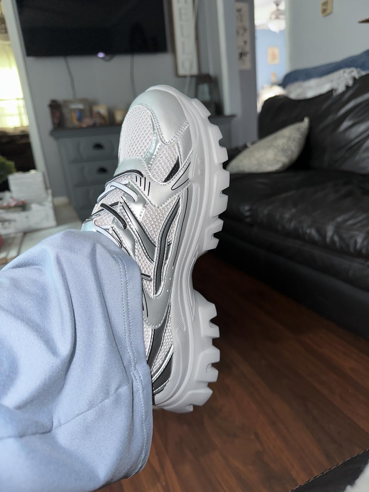 DREAM PAIRS Women's Platform Chunky Fashion Sneakers Y2K Maeve showing grey colorway and platform design