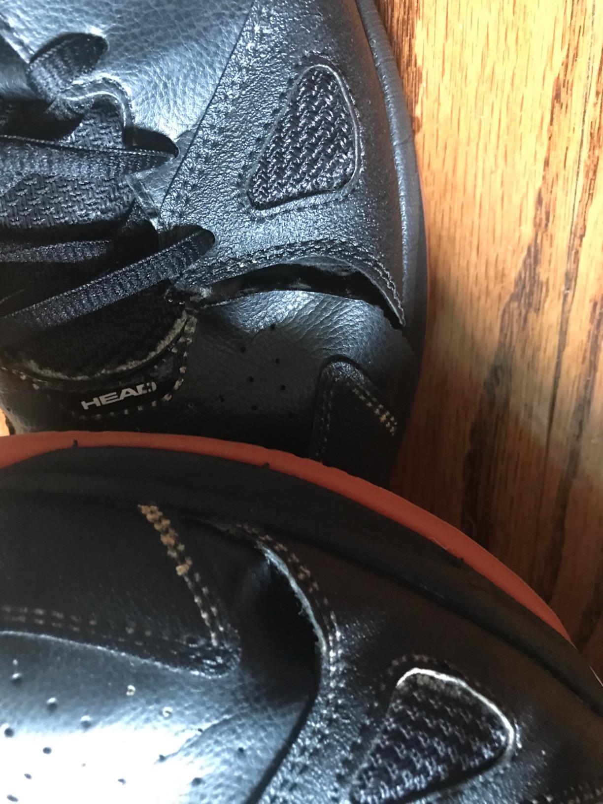 HEAD Grid 2.0 court shoe showing side seam separation issue after 3 months of regular court use