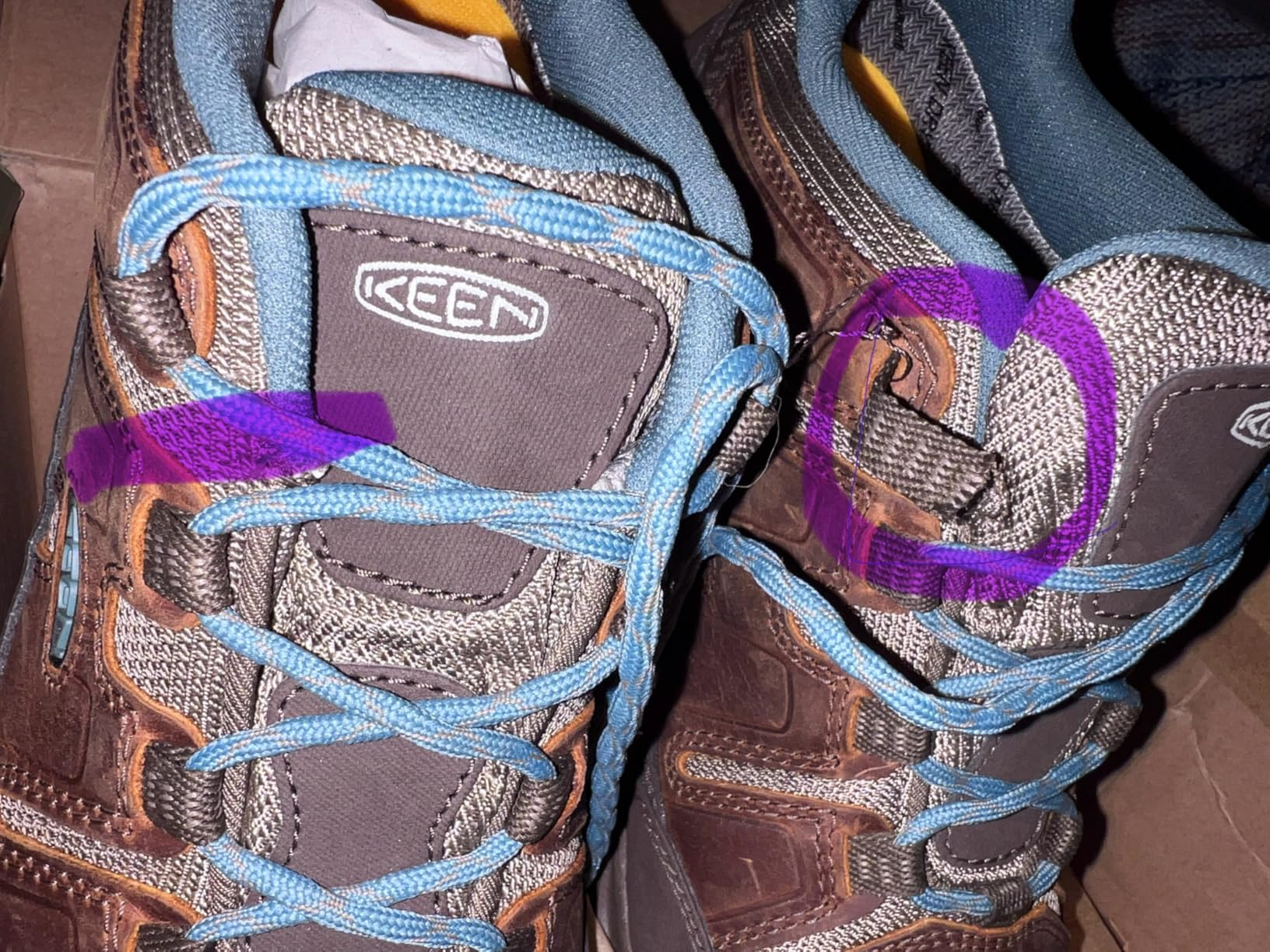 KEEN Women's Circadia Waterproof Hiking Shoe in Syrup North Atlantic colorway showing waterproof leather upper and wide toe box design