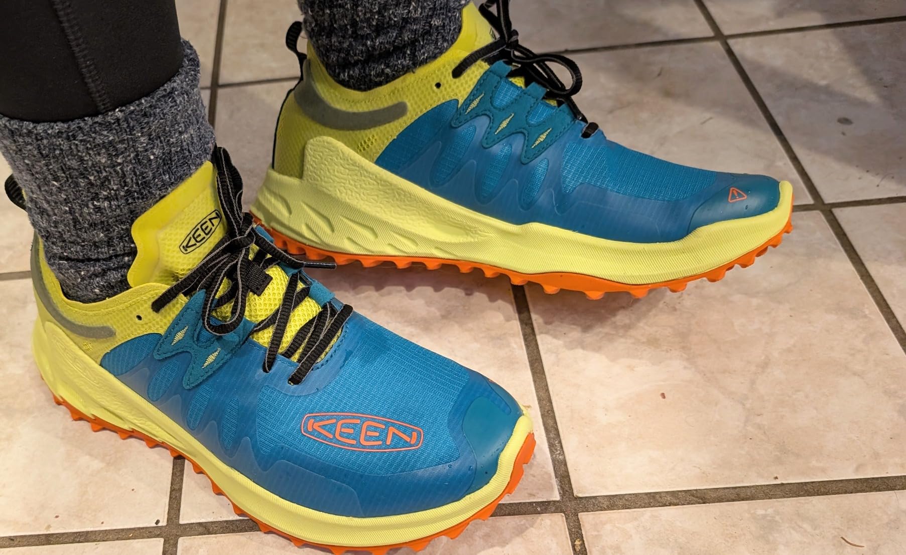 KEEN Zionic shoes on rocky mountain trail showing traction performance on technical terrain