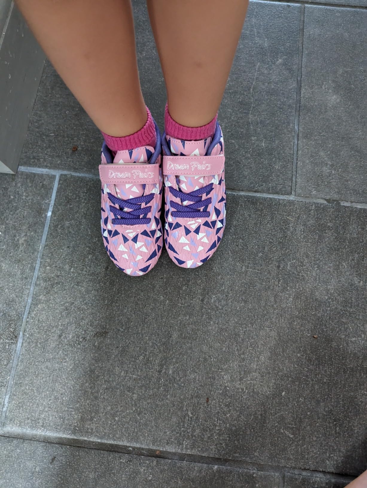 DREAM PAIRS boys girls soccer cleats pink purple geometric pattern with Velcro strap design