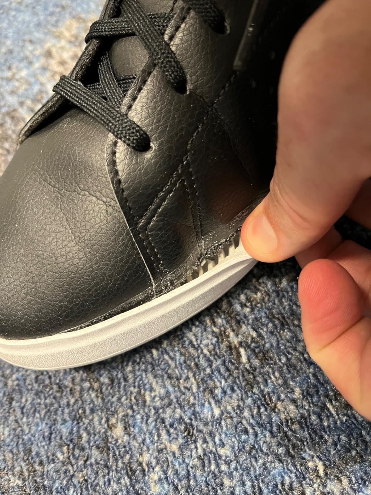 Adidas sneaker showing sole separation issue after several months of wear, demonstrating durability concerns