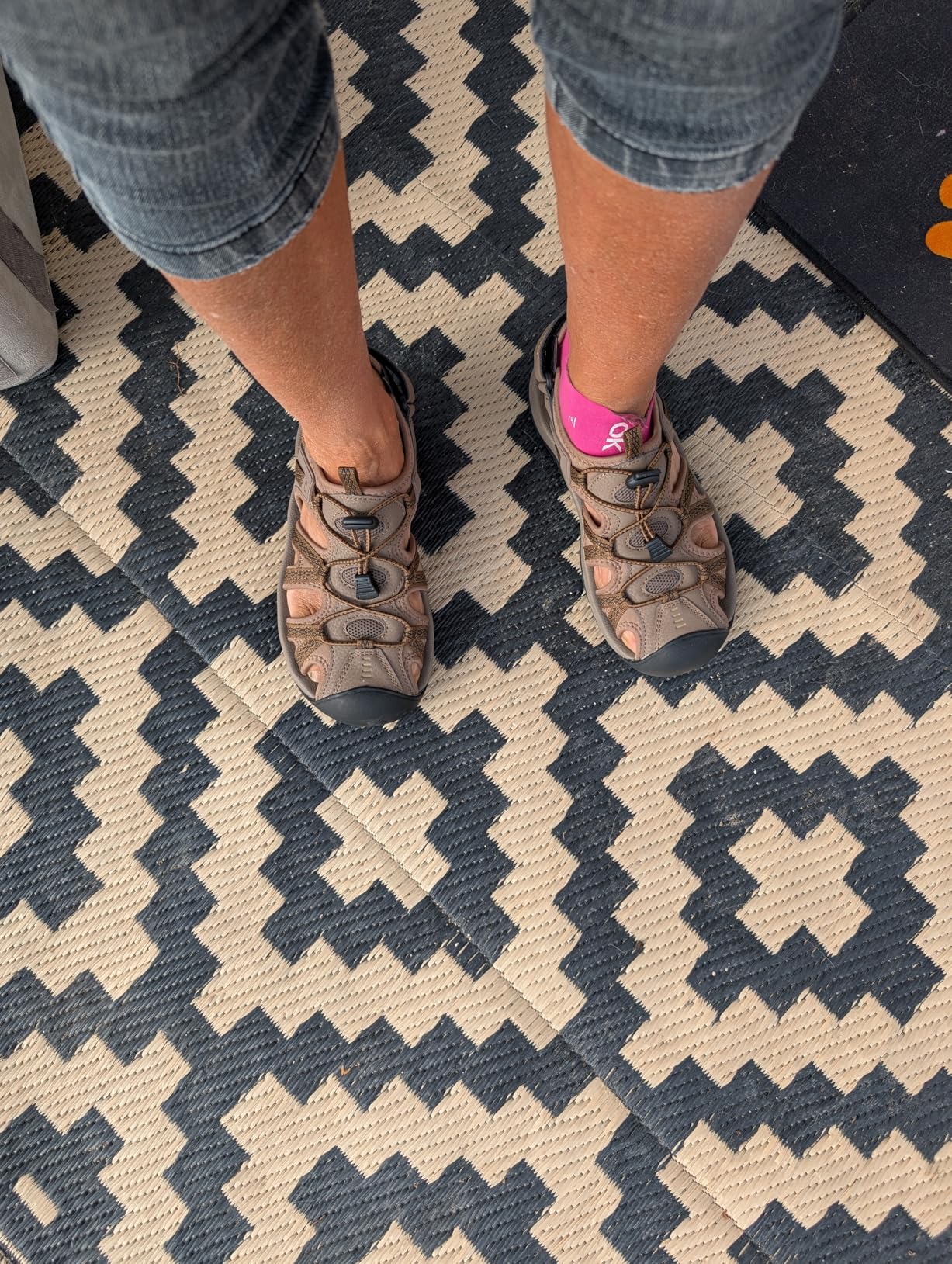 DREAM PAIRS women's hiking sandals grey coral colorway showing protective toe cap and adjustable straps