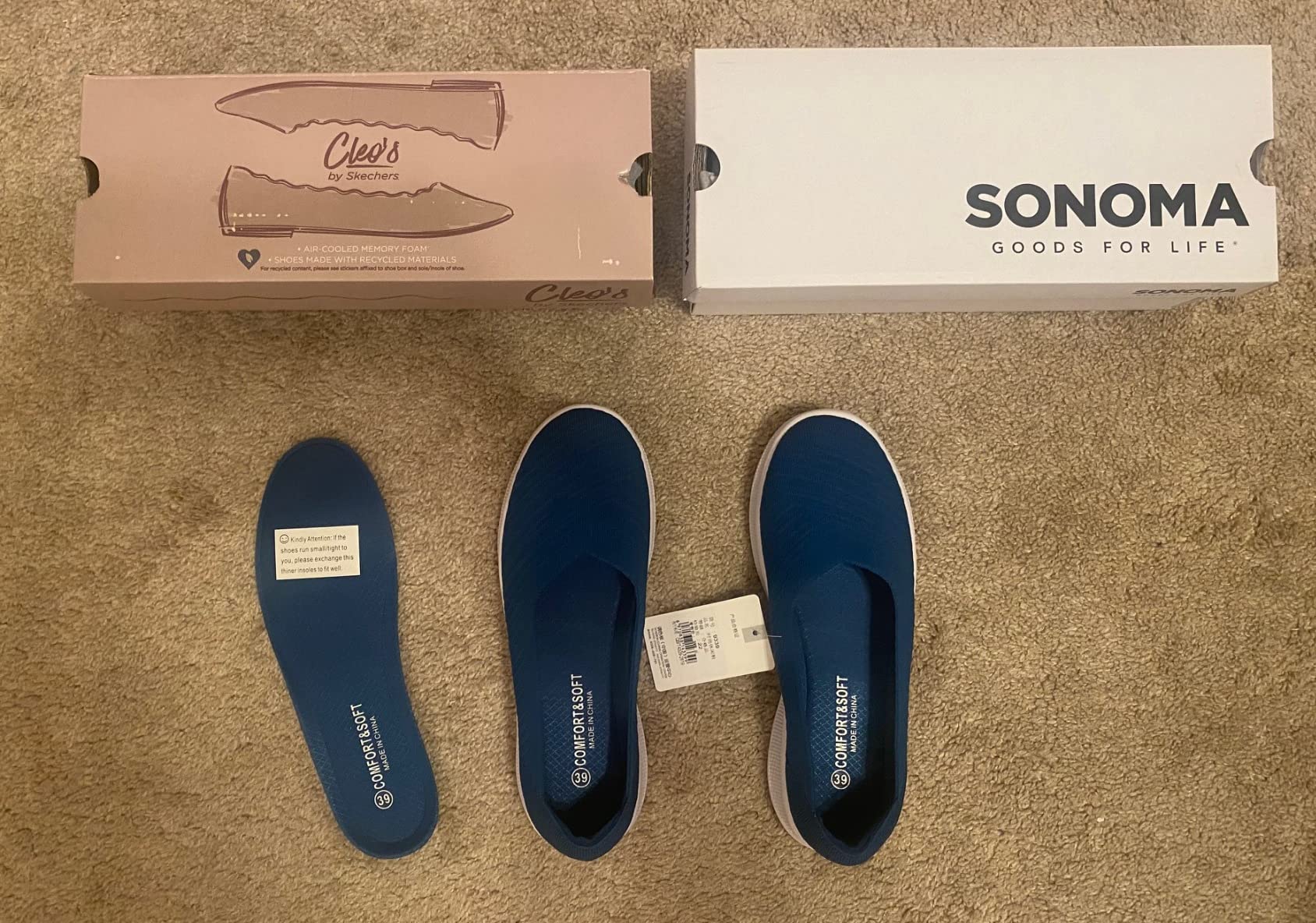 Konhill women's slip-on loafers in blue showing ballet flat design and comfortable styling