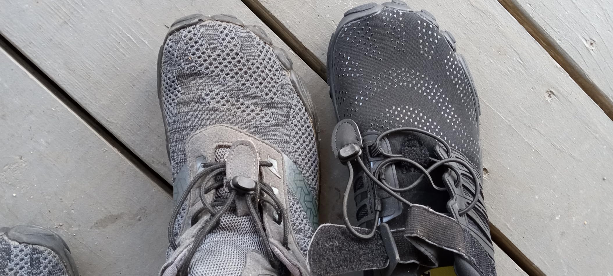 Joomra barefoot shoes being tested in outdoor walking conditions showing flexibility and ground contact