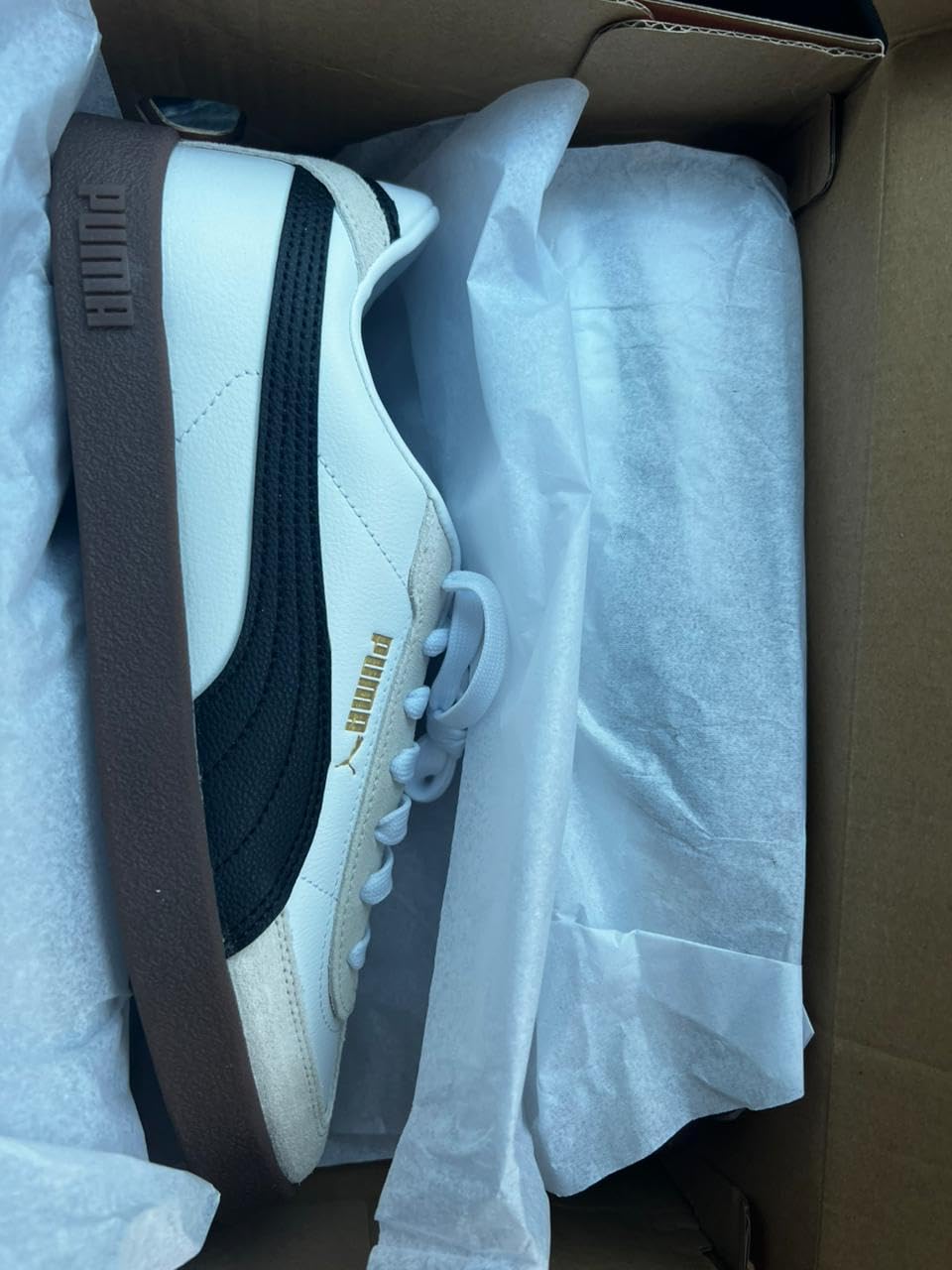 PUMA Men's Club II Era Sneaker cast iron smokey gray colorway showing retro terrace design with gold branding details