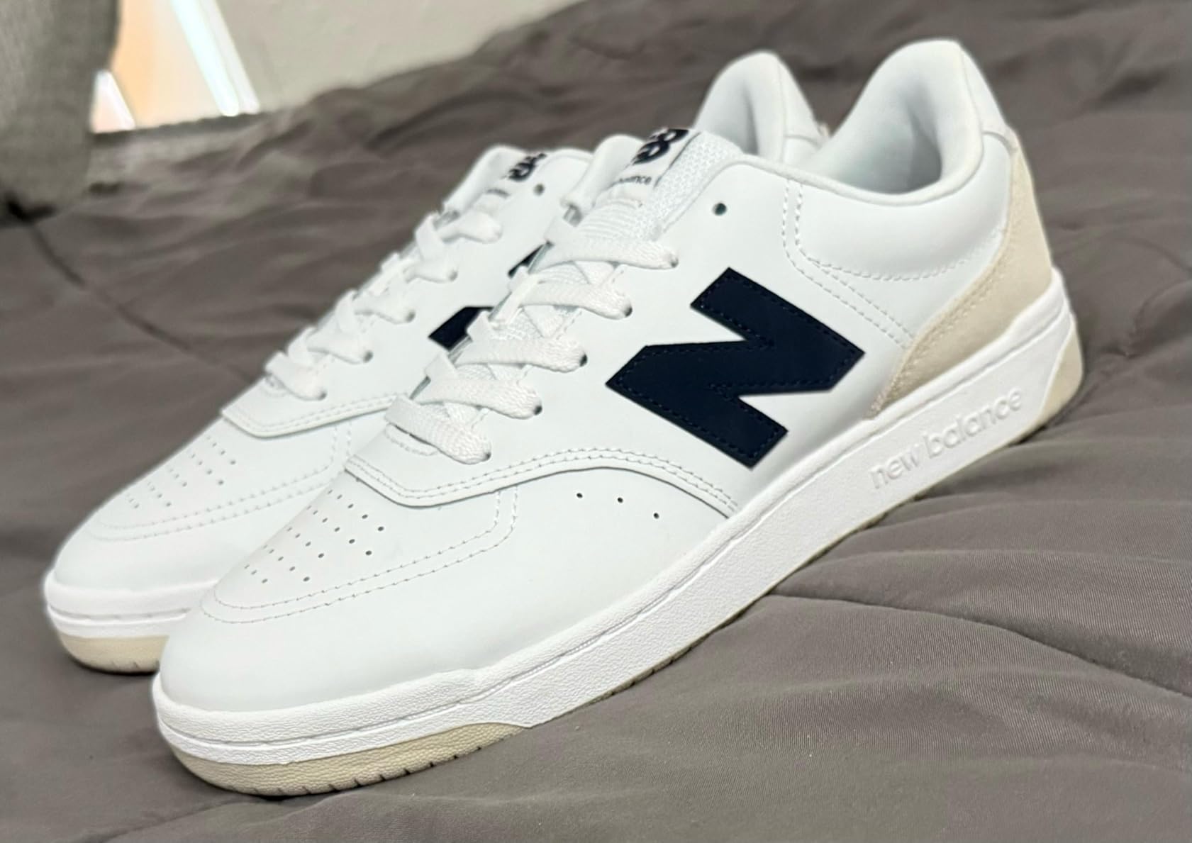 New Balance BB80 V1 detail shot showing leather construction and New Balance branding