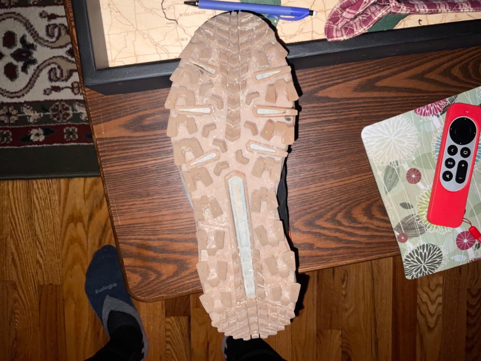 Columbia Flow Fremont OMNI-GRIP outsole showing deep multi-directional lug pattern for trail traction