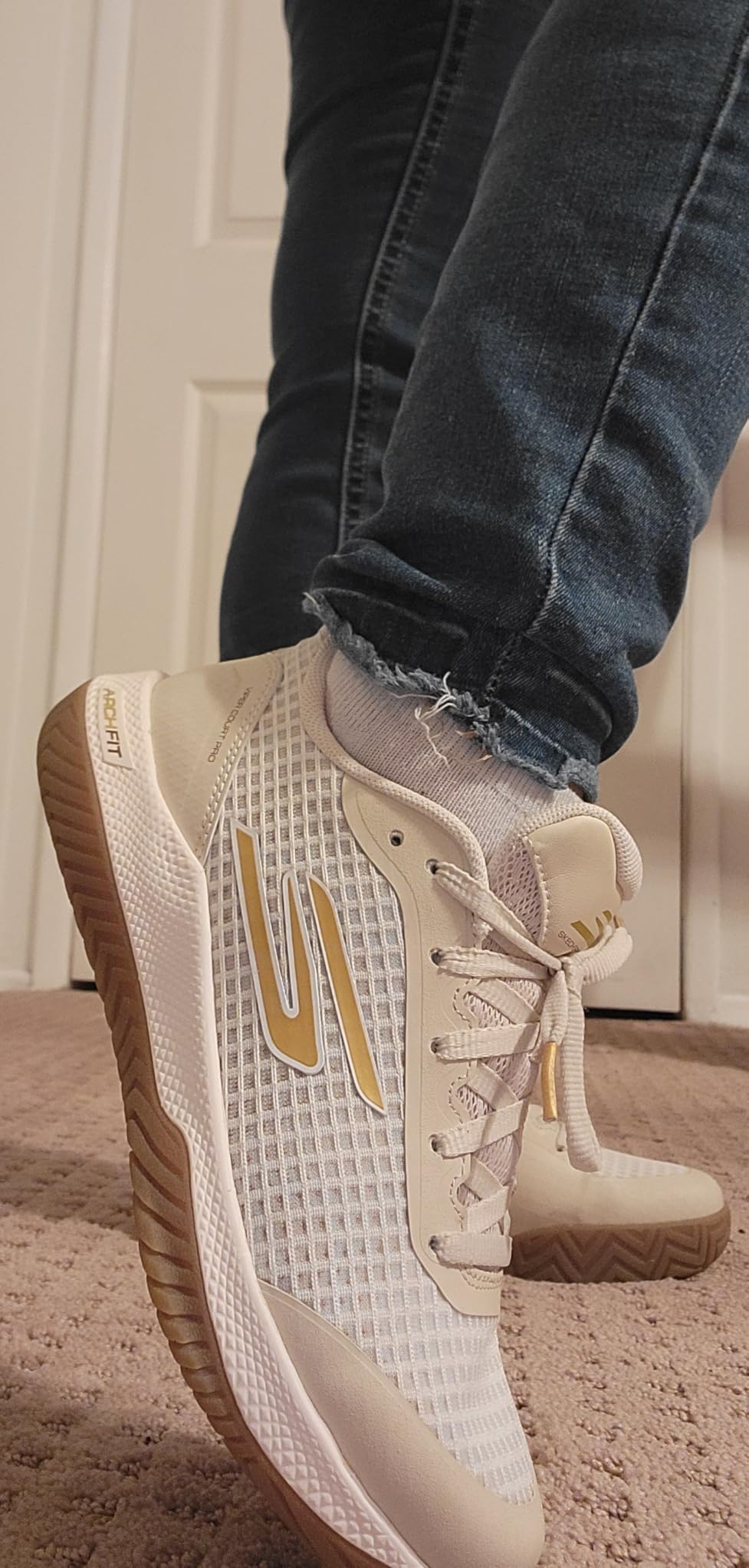 Bottom view of Skechers Viper Court Pro showing Goodyear rubber tread pattern design