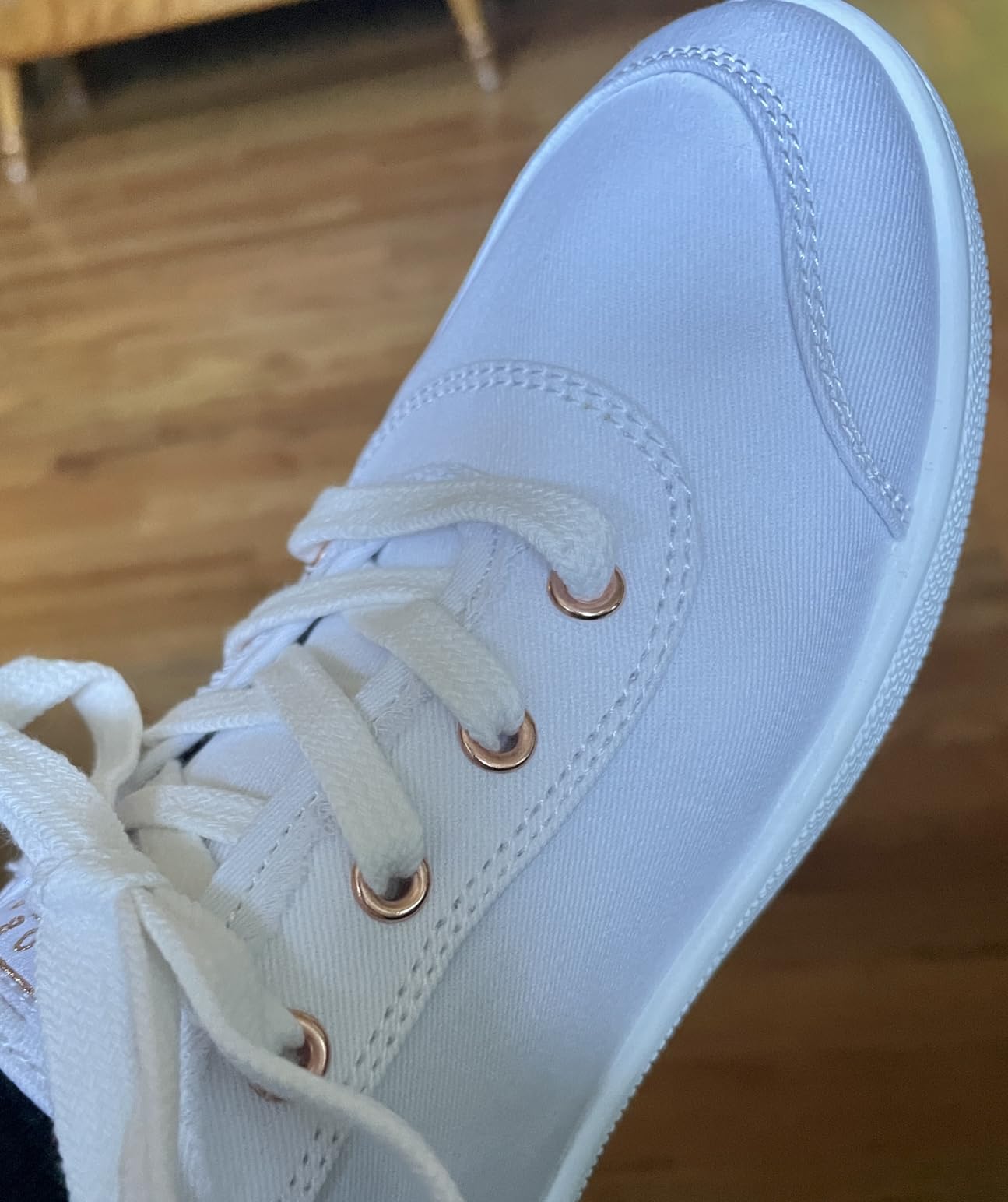 Detailed view of Skechers Bobs B Cute frayed canvas edge and elastic tongue design