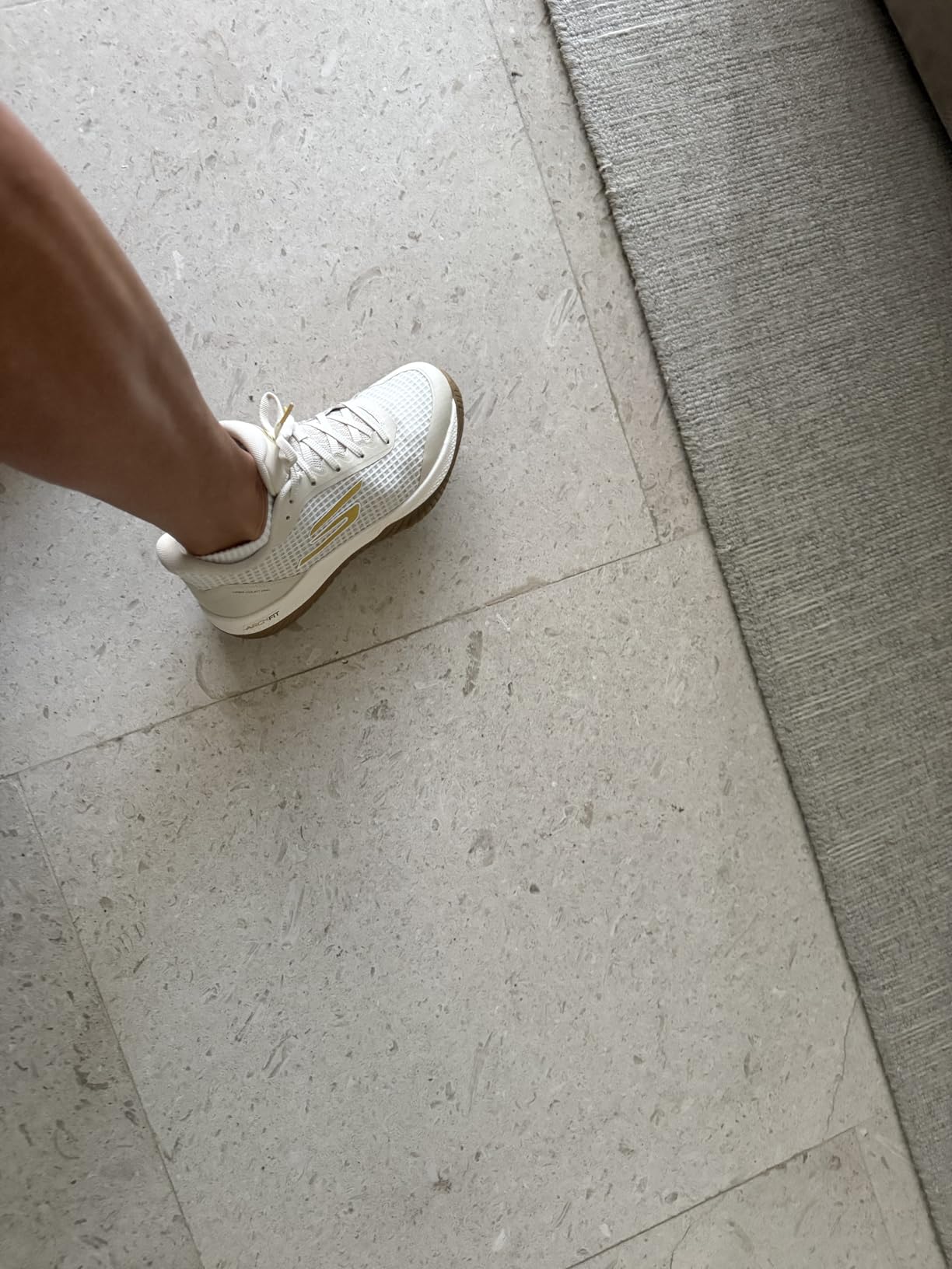 Skechers Women's Viper Court Pro in grey and pink colorway showing the Arch Fit insole system and relaxed fit design