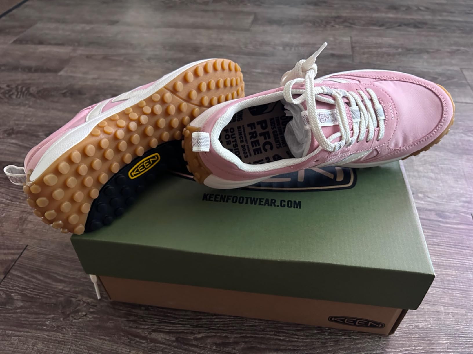 KEEN Women's KS86 Retro Style Sneakers showing suede upper and aggressive tread sole pattern