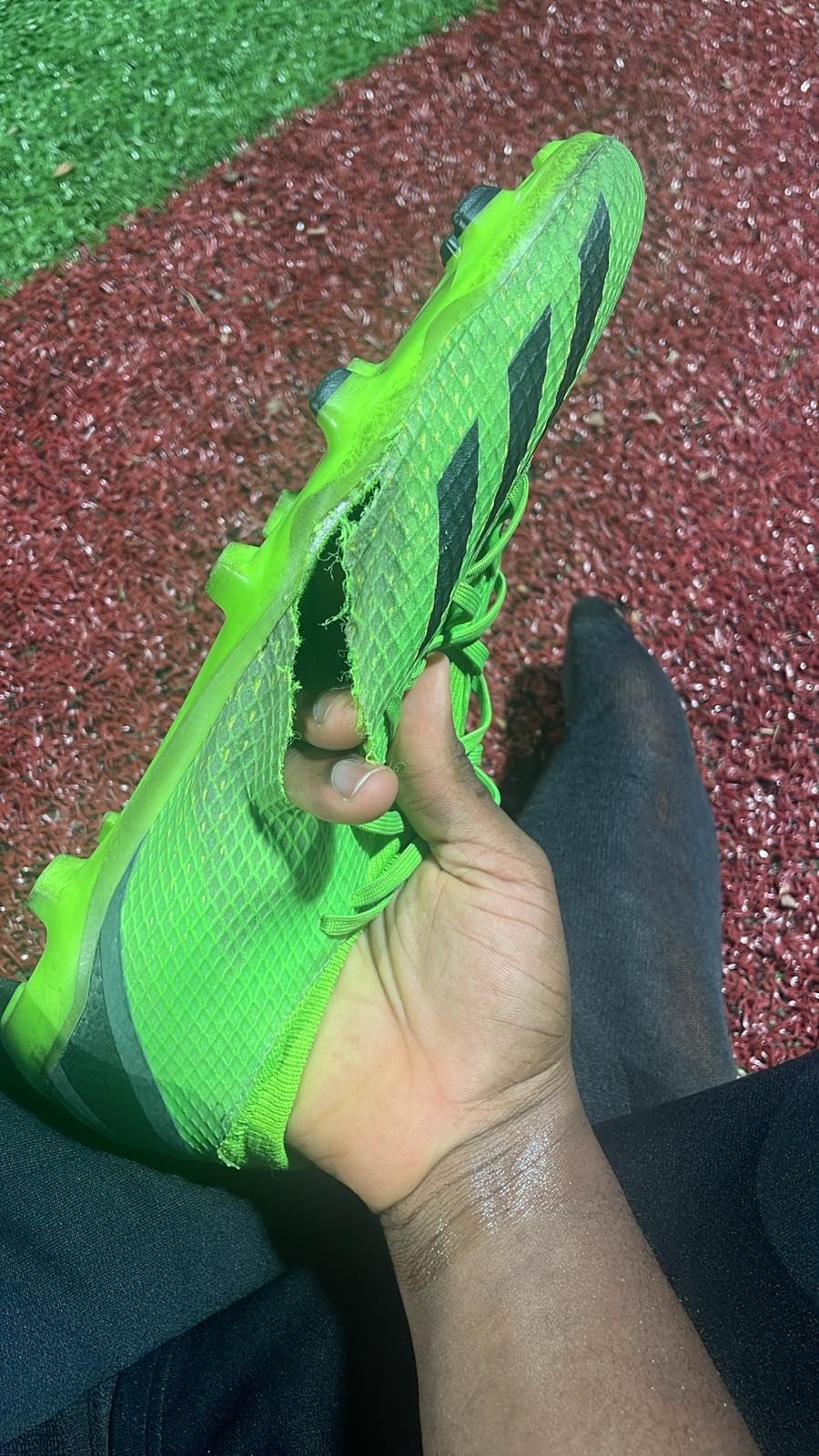 Adidas X Speedportal.3 showing side ripping failure at upper-sole junction after minimal use