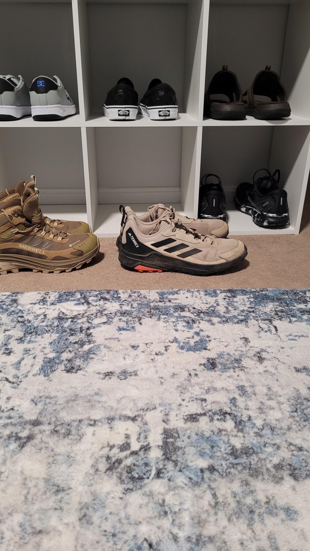 Close-up detail of Adidas Terrex Anylander showing textile upper construction and reinforced toe cap