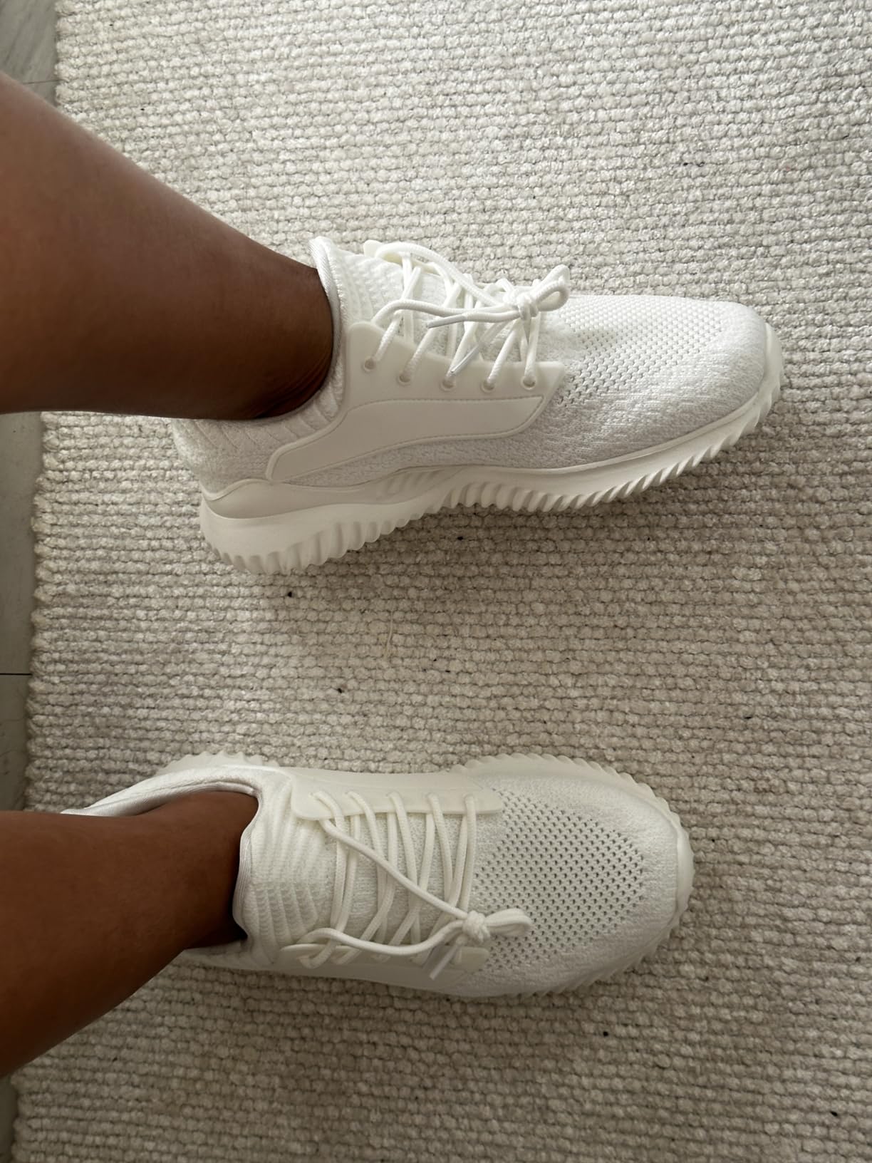 VIPSUPER womens white memory foam tennis shoes showing mesh upper and slip-on design