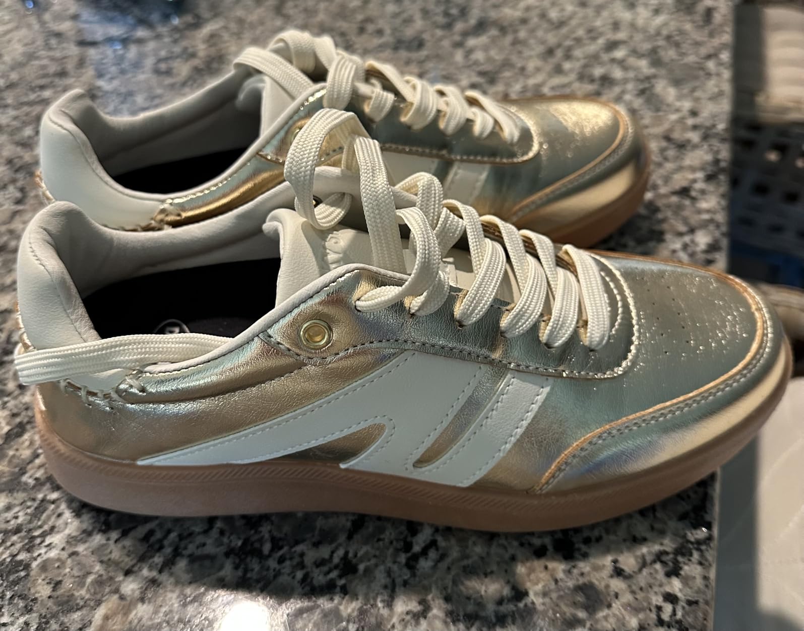 LUCKY STEP Women's Classic Retro Fashion Sneakers - Full side view showing beige and brown colorway with retro design