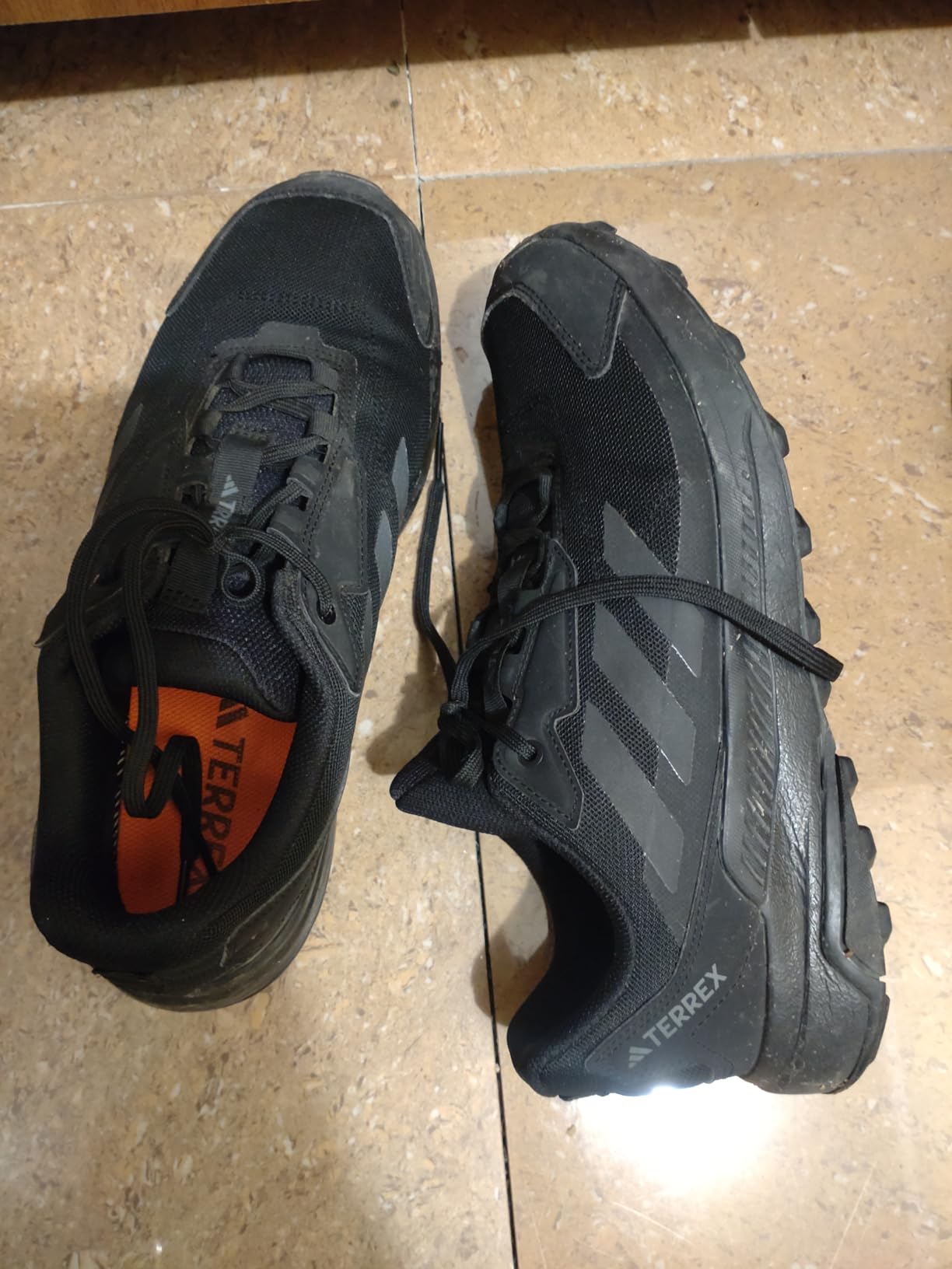 Adidas Men's Terrex Anylander Hiking Shoes in olive and beige colorway showing full side profile