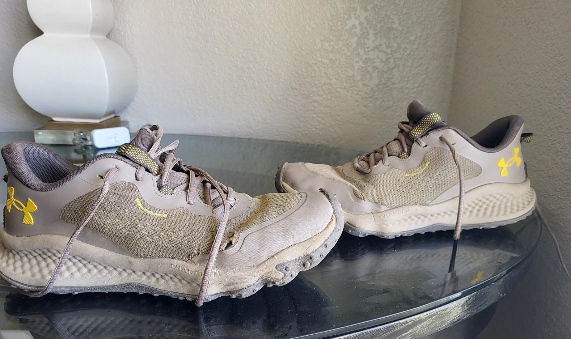 Close-up of toe bumper and lugged outsole on Under Armour Charged Maven