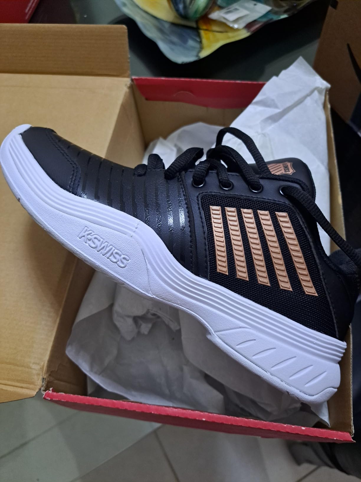 K-Swiss Women's Court Express Tennis Shoe white and strawberry ice colorway