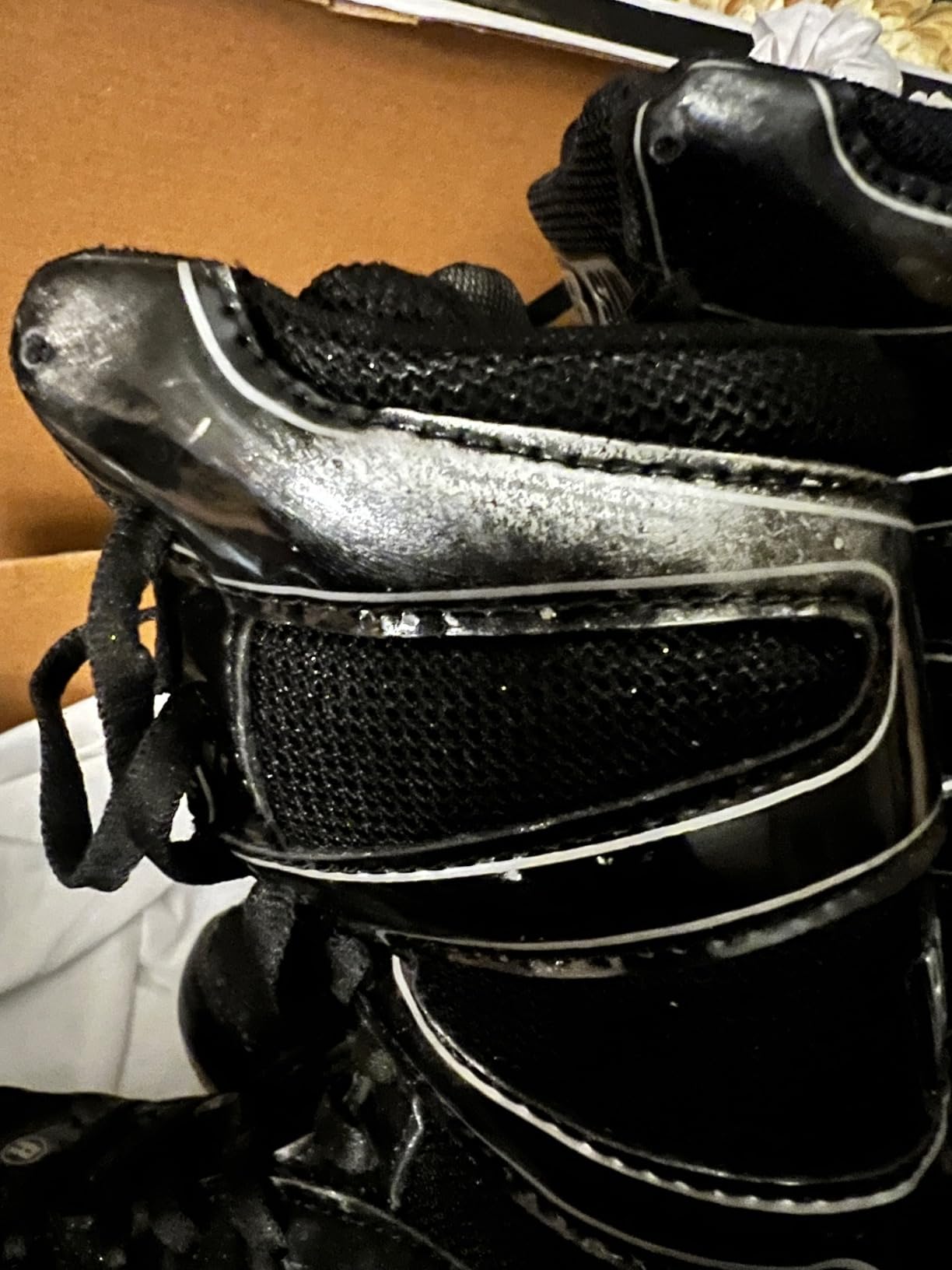 Ringside Diablo Boxing Shoes - Close-up detail of lacing system and synthetic leather construction