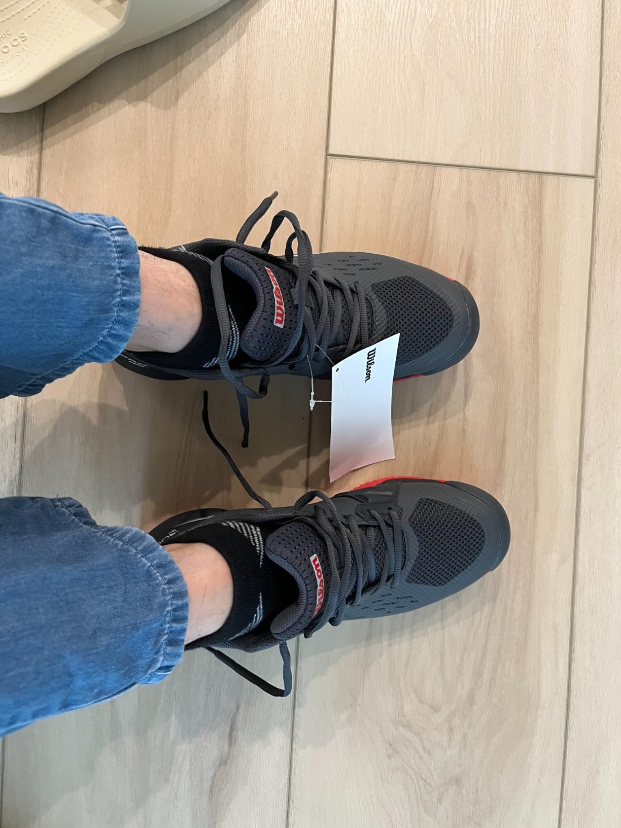 Wilson Rush Pro Ace Pickler pickleball shoes white grey blue colorway showing wide toe box design