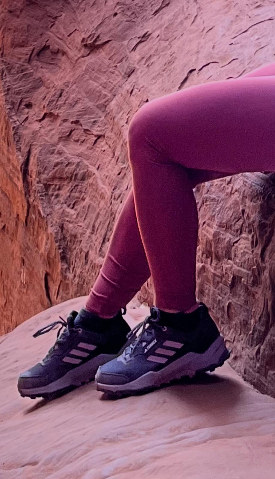 Adidas Women's Terrex AX4 hiking shoe in warm clay and preloved fig colorway showing breathable mesh upper and Continental rubber outsole