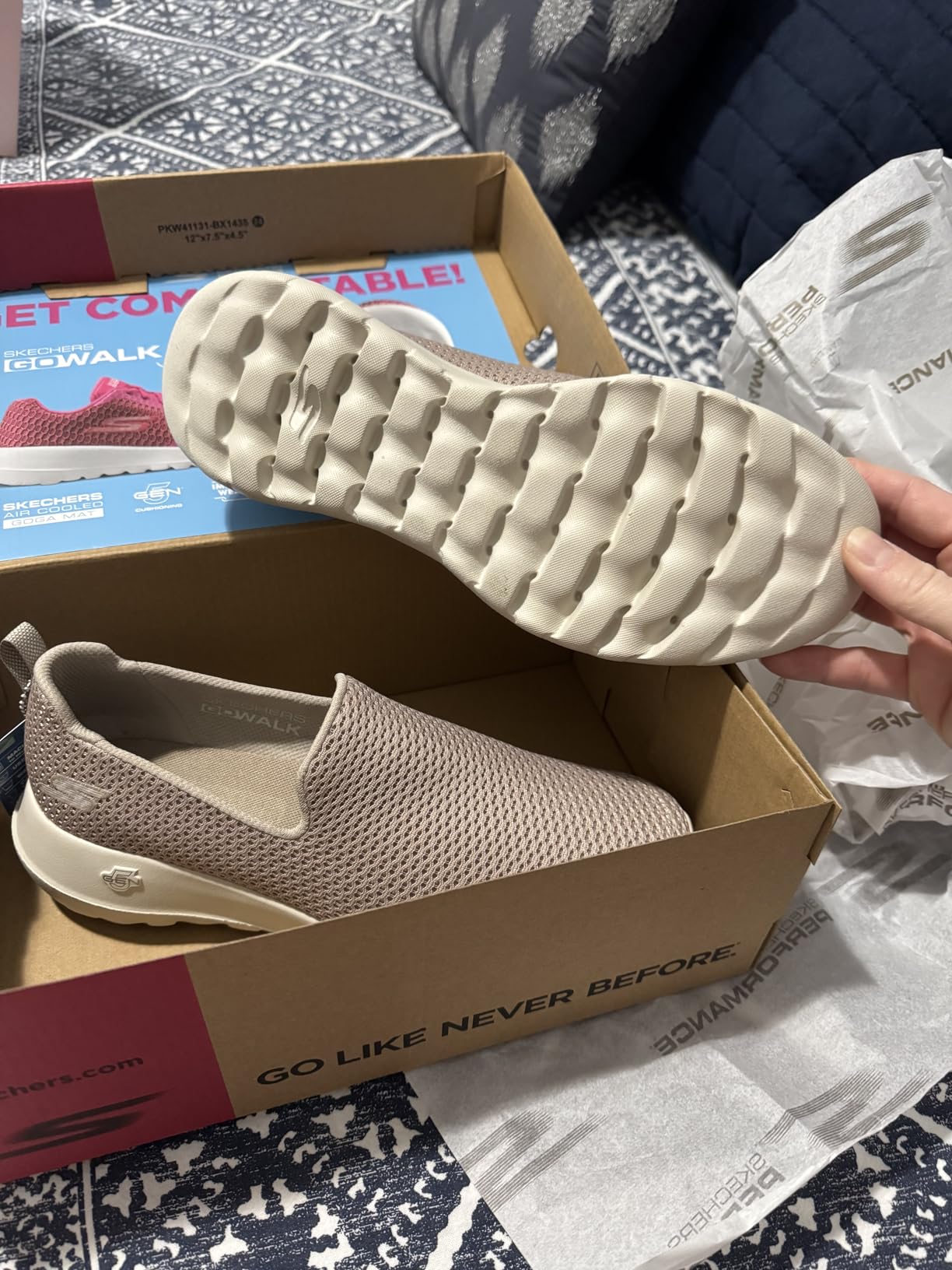 Skechers Go Walk Joy in beige color showing real world wear and usage