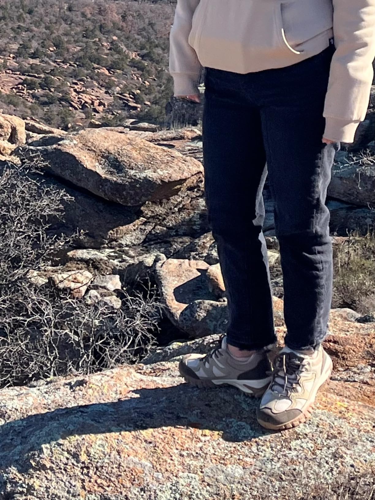 CC-Los hiking shoes on rocky mountain trail showing tread pattern and grip performance on varied terrain