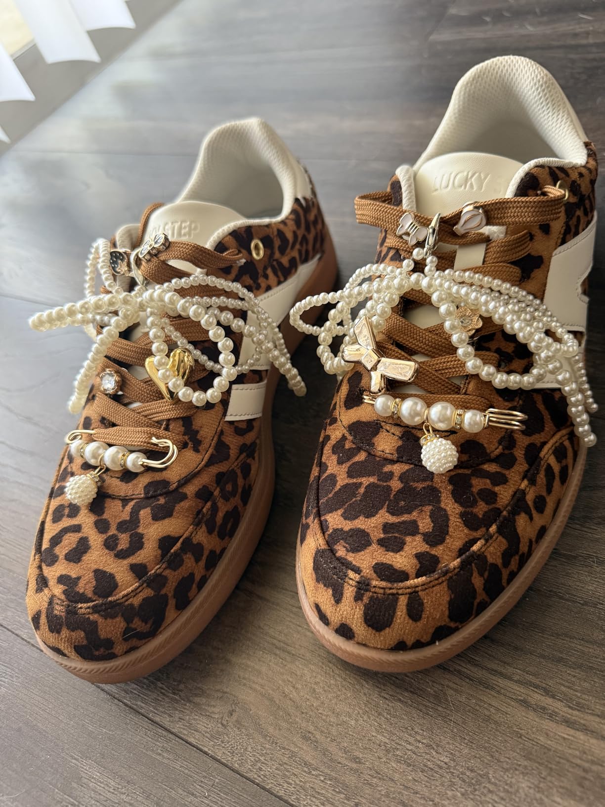 LUCKY STEP sneakers material close-up showing faux leather texture and suede accents