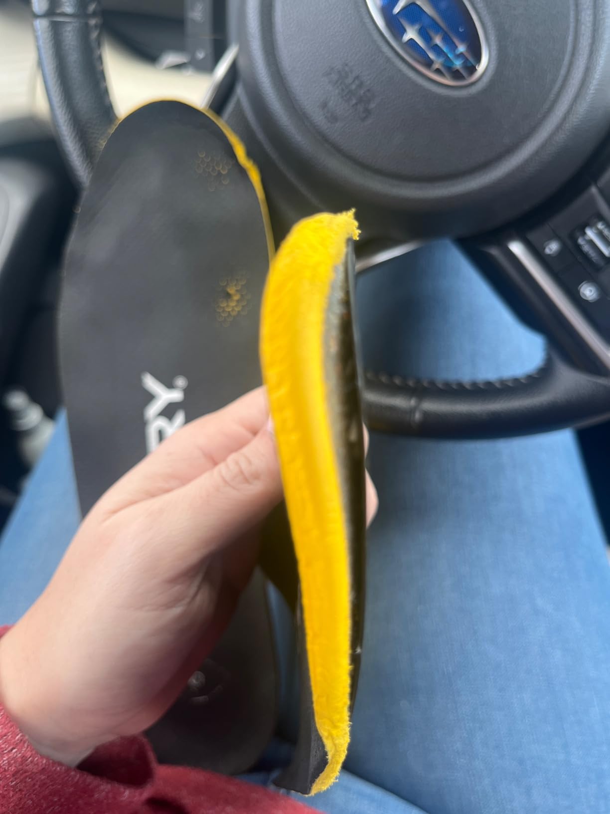 Multiple VKTRY insoles showing various failure modes including carbon fiber cracks and layer separation