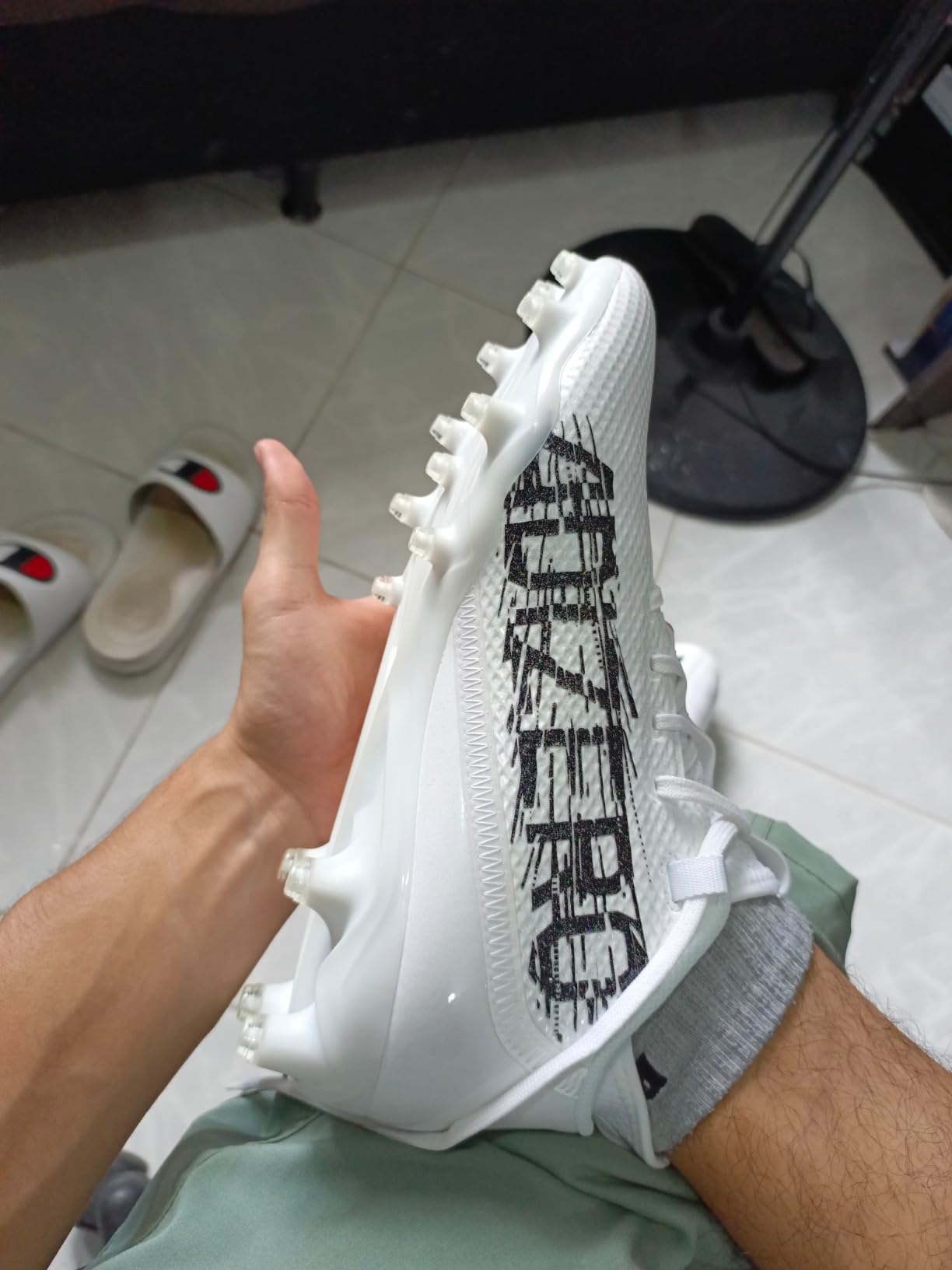 Adidas Men's Adizero Scorch football cleats white black colorway showing SprintSkin ultralight design