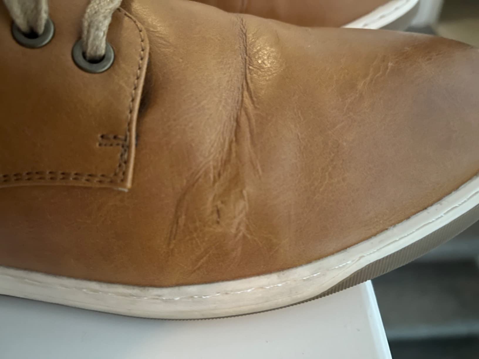 Overall condition of Jousen men's dress sneaker after 6 months showing accumulated wear patterns and durability concerns