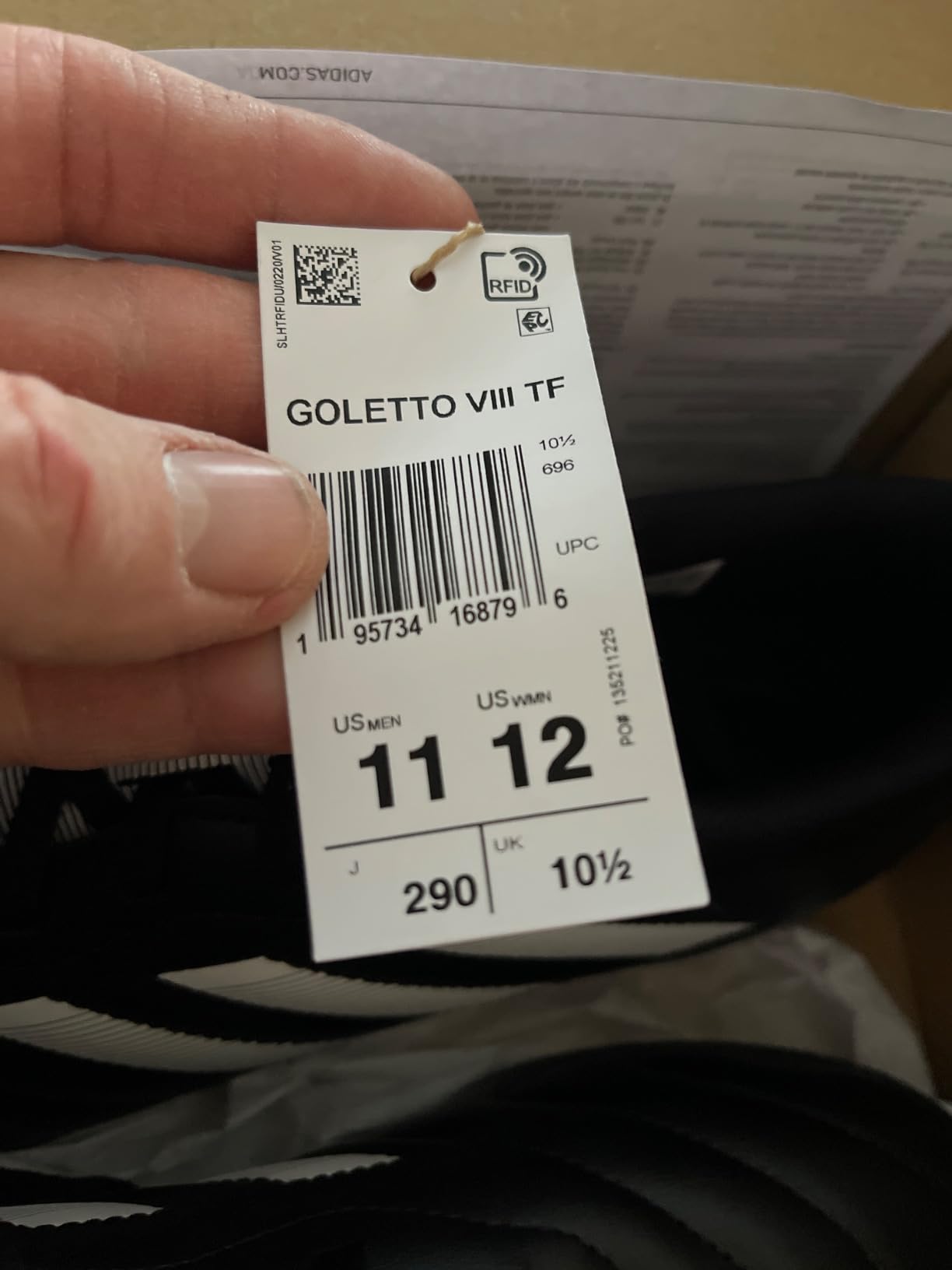 Close-up of adidas Goletto VIII Turf Soccer Shoe synthetic upper showing material texture and construction