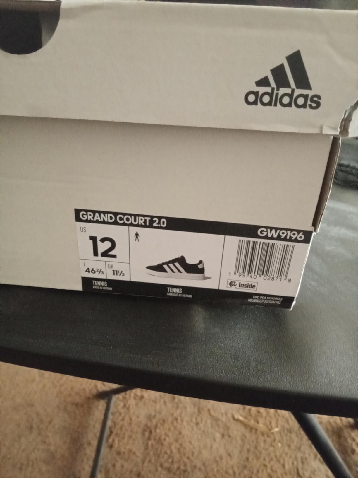 Adidas Grand Court 2.0 outsole showing herringbone rubber tread pattern for grip on multiple surfaces